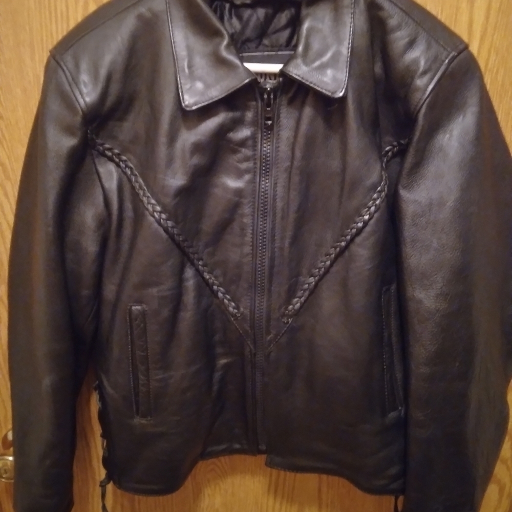 Mens black leather biker jacket